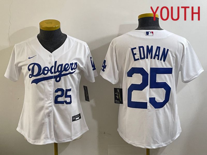 Youth Los Angeles Dodgers 25 Edman White Game 2024 Nike MLB Jersey style 11204